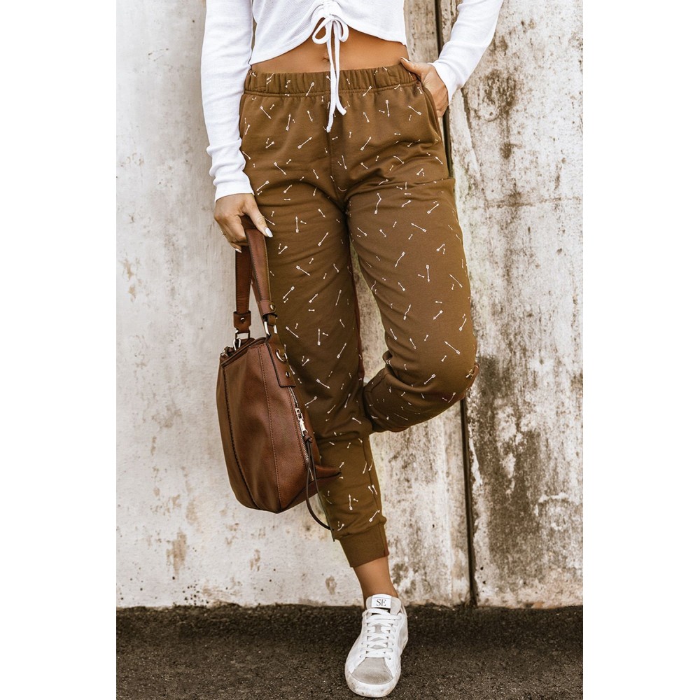 Brown Arrow Print Slim-fit High Waist Pants Brown Arrow Print Slim-fit High Waist Pants